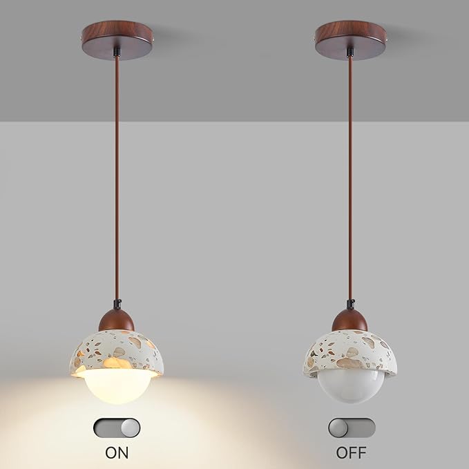 Modern terrazzo Pendant Light Fixture,Stone Pendant Lights with Wood,Vintage Farmhouse Chandelier for Kitchen Island Dining Room Living Room Bedroom Restaurant Cafe(1-Pack)