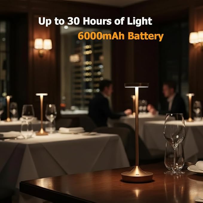 Cordless Table Lamp Rechargeable - 6000mAh LED Battery Operated Table Light - Portable Touch Dimmable Outdoor Waterproof Table Lamps for Patio Restaurant Dining (Bronze)