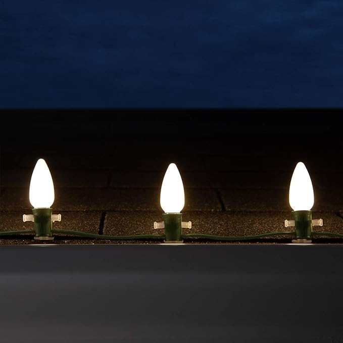 Wintergreen Lighting 50 C9 OptiCore LED Commercial Outdoor Christmas Lights – Heavy Duty Christmas String Lights; Green Wire (50 ft, Warm White Smooth/Opaque)