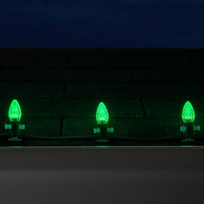 Wintergreen Lighting Set of 50 C7 OptiCore Green Outdoor Christmas Lights - Commercial Grade LEDs for Outside, St. Patricks's Day, Party; Green Wire