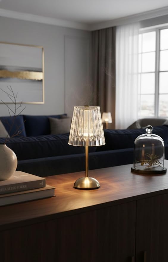 Gold Crystal Table Lamp – Touch Control, 3 Color Dimmable, & Rechargeable LED Lamp, Elegant Bedroom,Office & Living Room Decorative Light