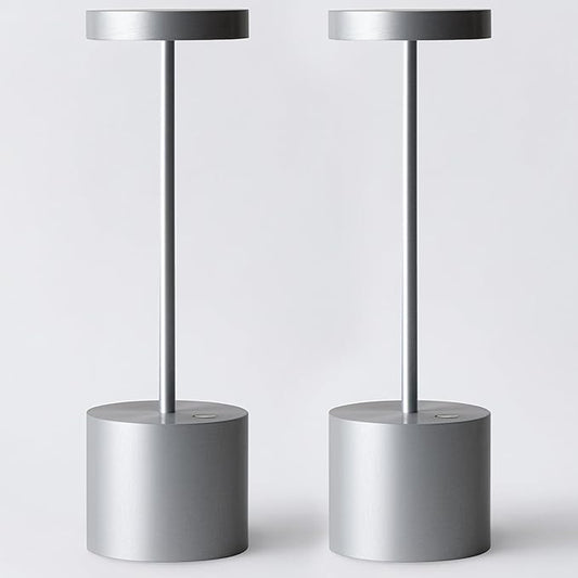 2 Pack Cordless Rechargeable Table Lamp, 3 Color Temperature & Dimmable, IP54 Waterproof Battery Operated Portable LED Light for Outdoor, Patio, Restaurant, Bedside, Shower(Silver)