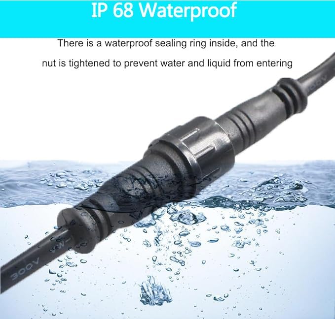 Waterproof Connector 2 Wire,22AWG 2Pin Male Female Plug LED Connector with IP68,30CM Extension Cable for Car,LED Strip Lights(3Pack)