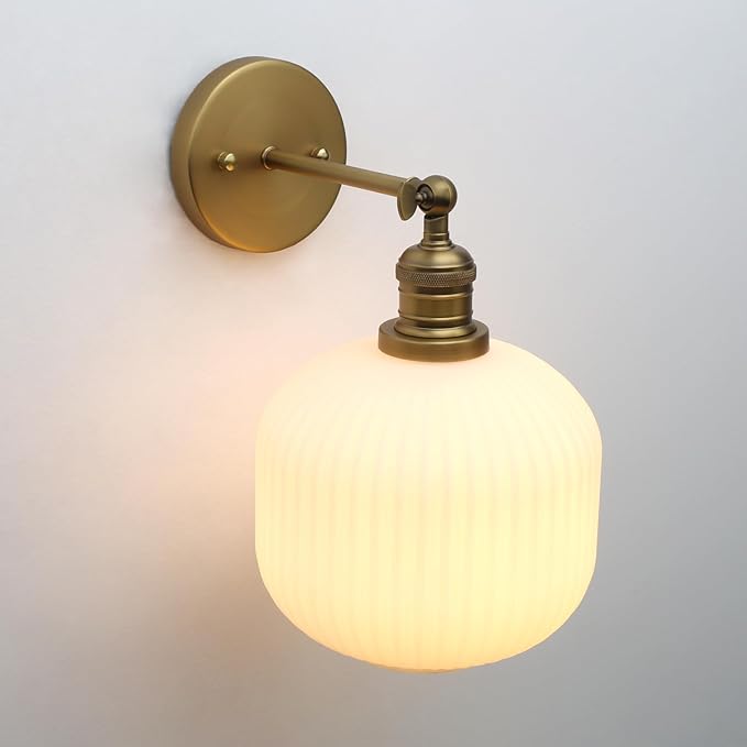 Pathson Modern Wall Sconce Lamp Milk White Round Glass, Hardwired Frosted Vintage Wall Vanity Light Fixture for Farmhouse Living Room Bedroom Bathroom Loft