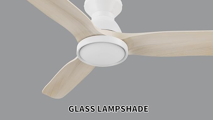SMAAIR 52 Inch Ceiling Fans with Lights and Remote, Solid Wood White Modern Ceiling Fan with Lights, Flush Mount, Quiet DC Motor, 10 Speed, Indoor 3 Blade Ceiling Fan for Indoor Bedroom Living Room