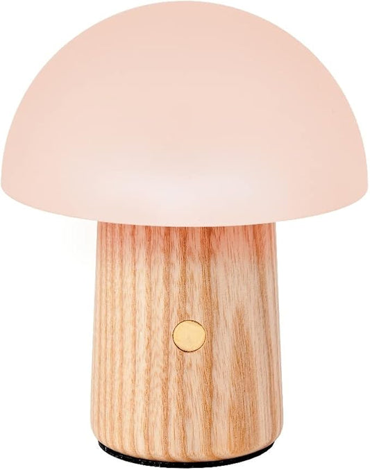 Gingko 7 Colour Changing RGB Alice Mushroom Lamp, Long Life Battery, USB-C Charging, 3 Light Modes, FSC Certified Wood with Frosted Glass, Touch Button Control (Mini, White Ash)