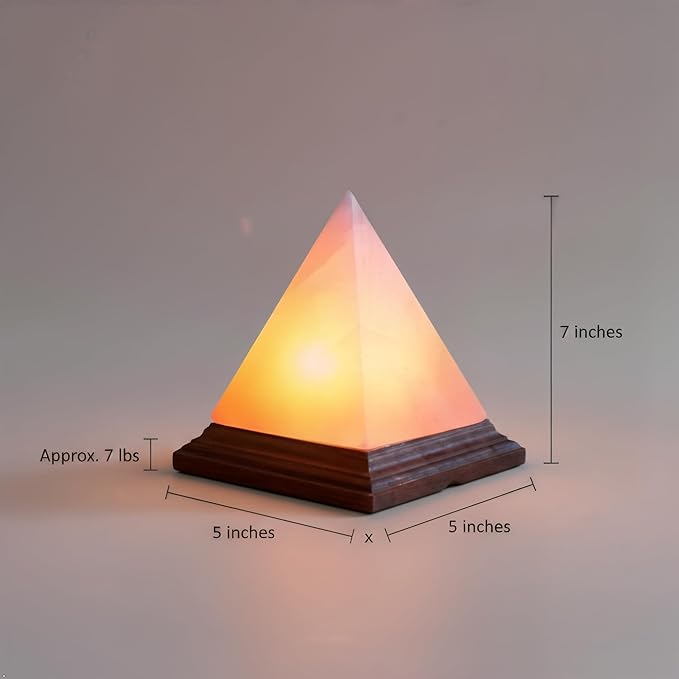 Himalayan Pink Salt Pyramid Lamp 7 Inch Tall with Dimmer Switch, Handcrafted Natural Crystal Salt Lamp, Warm Yellow Glow Night Light for Bedroom, Office & Home Decor Gift
