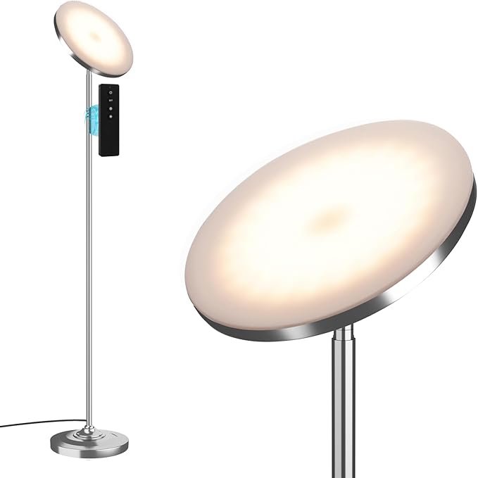 Floor Lamp, 30W/2600LM Bright Floor Lamp with Remote Control, Stepless Adjust Color Temperatures & Brightness, Torchiere Standing Lamp for Living Room Bedroom Office (Brushed Nickel)
