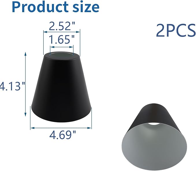 MY MIRONEY 2PCS Black Barrel Metal Lampshade Hardware E27 Industrial Pendant Light Shade Vintage Chandelier Lamp Shades Cone Bulb Guard Table Desk Lamp Cover, 4.13" Height