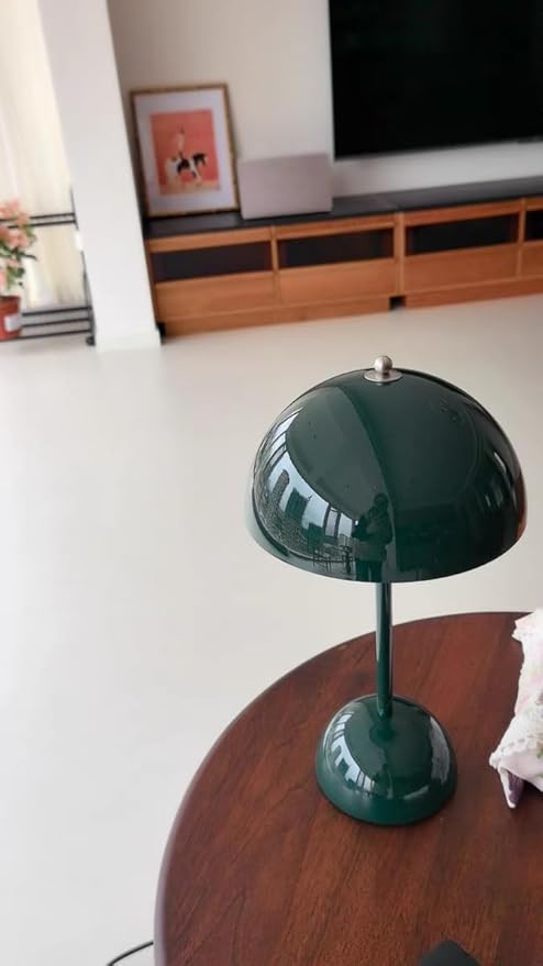 Modern Flower Bud Lamp 12" Cordless Touch Lamp Dimmable 2600mAh Rechargeable Desk Lamp Nordic Minimalist Mushroom Lamp Nightstand Bedside Lamp for Bedroom Living Room(Dark Green) No Reading Light