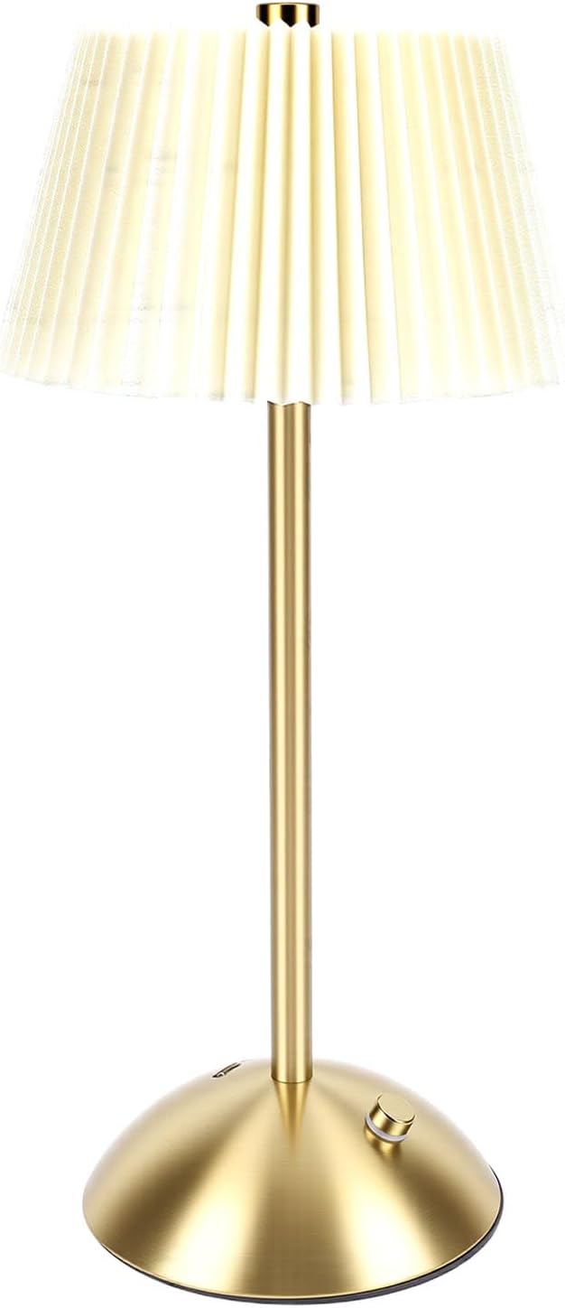 Hyuduo Pleated Table Lamp, Cordless Touch Control with 1200mAh Rechargeable Battery, Portable Nightstand Lamp for Bedroom Living Room Home Office (Beige)