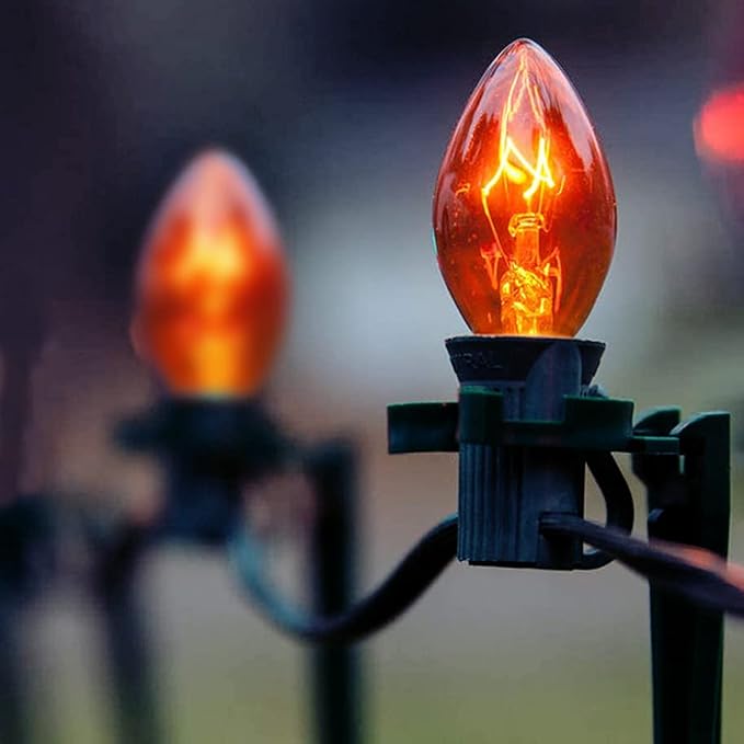 GOOTHY 25 Pack C7 Orange Halloween Light Bulbs, C7 Clear Orange Replacement Light Bulbs E12 Candelabra Base Bulbs for Halloween Christmas Outdoor String Lights Candles, Night Lights Bulbs 5W 120V