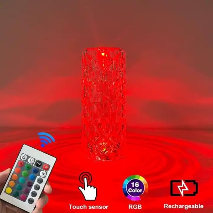 Rose Crystal Lamp RGB Color Changing Night Light Table Lamp,16 Colors &4 Modes Romantic Rose Diamond Home Decor Touch Crystal Table Lamp， USB Bedside Lamp for Bedroom Living Room for Kids
