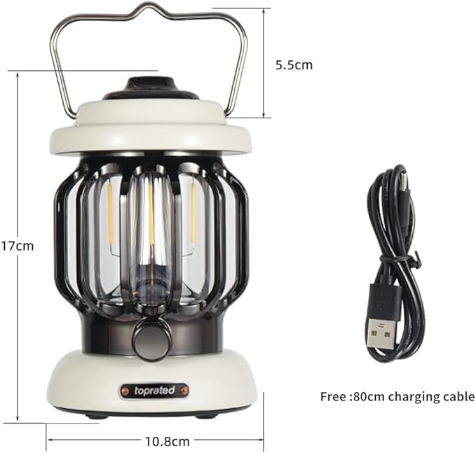 Outdoor Retro USB Rechargeable Camping Lantern Camping Tent Light LED Portable Lantern Garden Light Camping Atmosphere Decorative Chandelier (White)