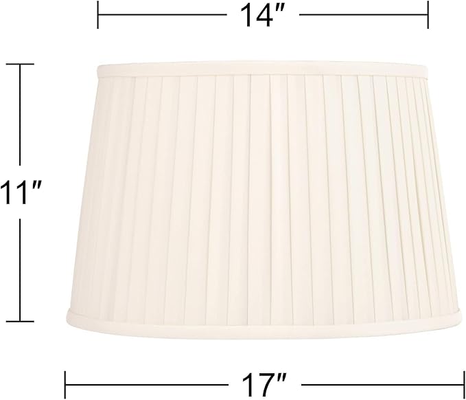 Mapo 14" Top x 17" Bottom x 11" High x 11" Slant Lamp Shade Replacement Large Cream Drum Round Tapered Traditional Fabric Pleated Softback Washer Harp Finial - Springcrest