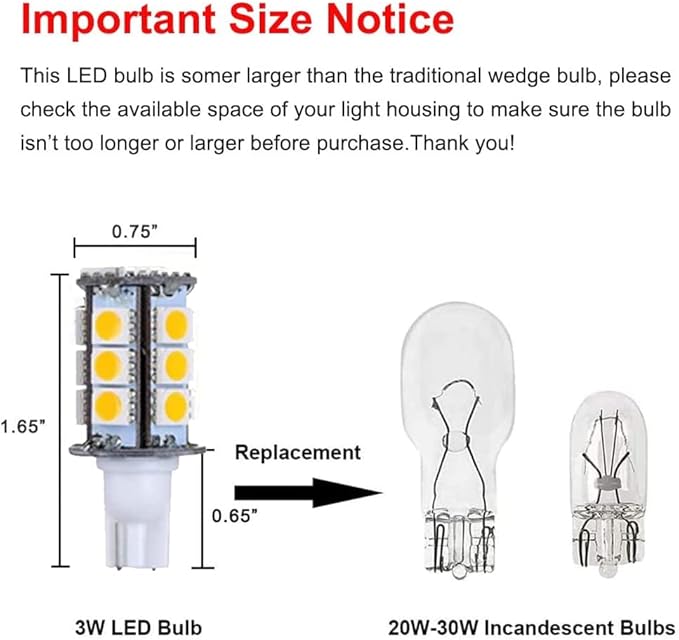 T5 T10 921 194 Wedge Base LED Light Bulb High Brightness 12VAC/DC 3Watt Warm White 2700K-3000K for for Outdoor Landscape Lighting Deck Stair Step Path Lights and RV Lights 4pcs