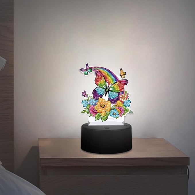 Rainbow Butterfly Diamond Art Painting Night Light,Diamond Art Painting Kits Desktop Touch Lamp Ornaments for Tabletop Decor Diamond Art Accessories for Adult Beginner Bedrooms Living Room