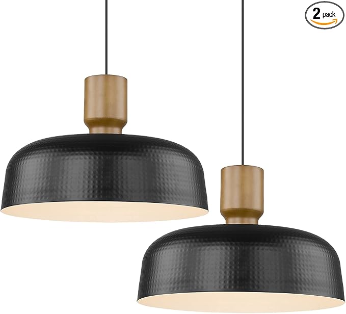 Darkaway Large Industrial Pendant Light Fixtures with Hammered Metal Shade, 2Pack Black 18.1inch Oversized Pendant Lighting for Kitchen Island Hanging Lamp Adjustable Height