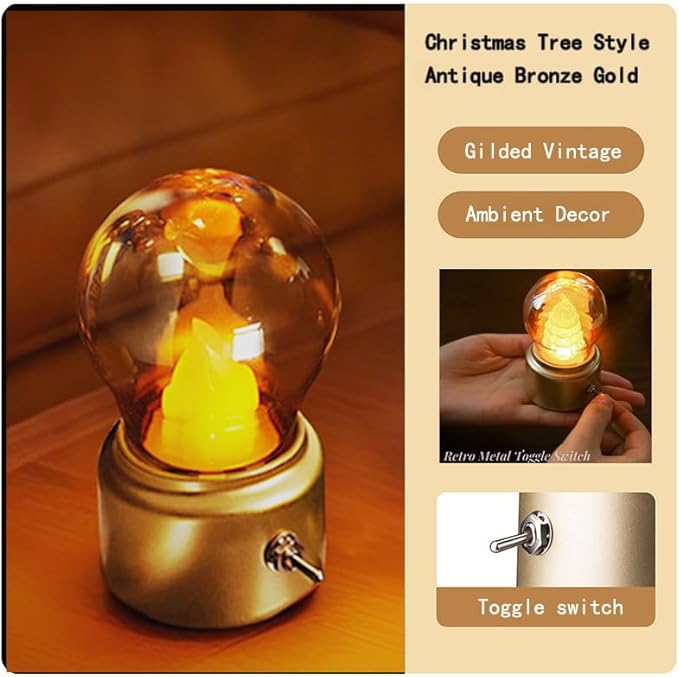 Cute Bulb USB Night Light, British Vintage Creative Ambiance Lamp,Rechargeable Small Lamp, Led Night Light Bulb Lamp Kids Bedside Lamp for Kids, Girls, Boys Gifts