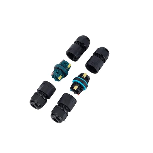 M20-3pin IP68 Waterproof Wire Connectors,Black Weathertight Electrical Connector for Outdoor Junction Box, Low Voltage 3 Wire Waterproof Splice Kit, Extension Cord Connector（ 4PCS ）