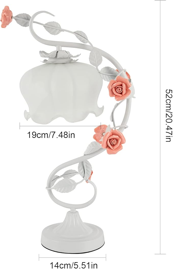 Flower Desk Lamp, E26 Glass Table Lamp Reading Light for Small Space Bedroom Home Office, Bedside Lamp with Soft Light, Applicable 3-5m² Area (White, 5.5" W x 20.4" H)