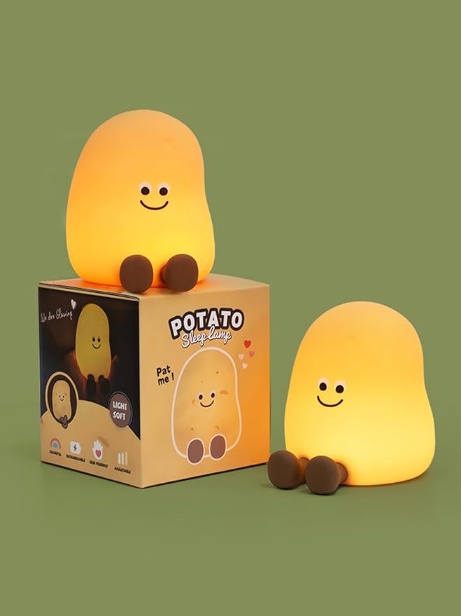 QANYI Squishy Potato Night Light with Timer, 7 Color Changing & Dimmer, Rechargeable Silicone Lamp - Soft Glow for Bedroom, Desk, Cute Funny Gift for Adults Teens