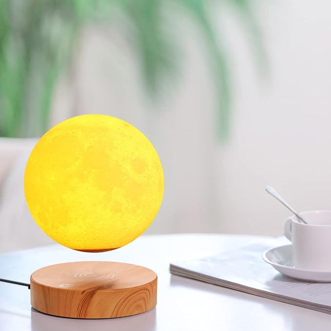 VGAzer Levitating Moon Lamp with Wood Base 3D Printing Technology Floating and Spinning in mid-air Freely for Unique Gifts,Room Decor,Night Light,Office Desk Tech Toys