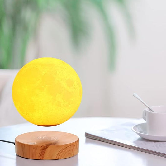 VGAzer Levitating Moon Lamp with Wood Base 3D Printing Technology Floating and Spinning in mid-air Freely for Unique Gifts,Room Decor,Night Light,Office Desk Tech Toys
