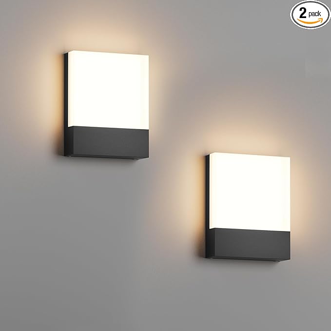 2-Pack Modern Outdoor LED Wall Light,24W 3000K Wall Porch&Patio Light,IP65 Led Exterior Wall Lights Fixtures,Low Profile Wall Sconce for House Yard Garage Walkway Garden(Black)
