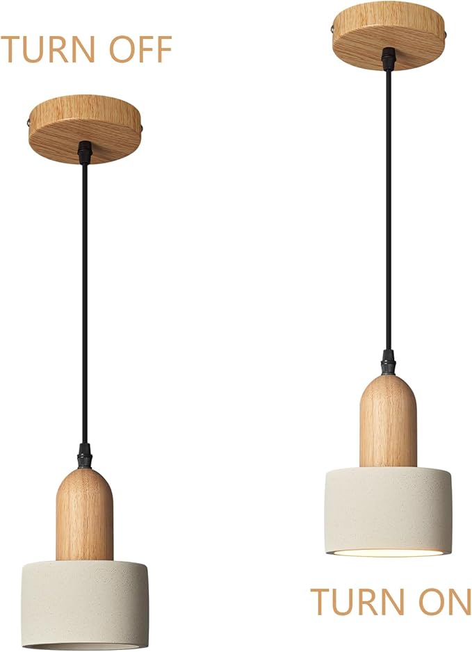 Modern Cement Pendant Lights White Chandelier Wooden Ceiling Lamps for Kitchen Island Bedroom Dining Room Living Room bar（2 Pack）