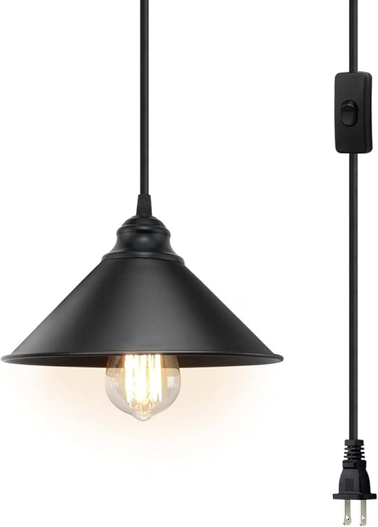 Plug in Pendant Light, Industrial Hanging Light with Plugin Cord On/Off Switch, Farmhouse Pendant Lights with Plug-in Cord, Vintage PendantLight Fixture, Hanging Lamps