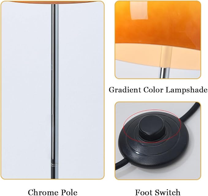 Orange Mushroom Floor Lamp, 66.9" H Retro Floor Lamp with Gradient Orange Dome Glass Shade, Mid Century Modern Tall Standing Lamp with Chromium Color Pole for Bedroom Office Living Room Decor