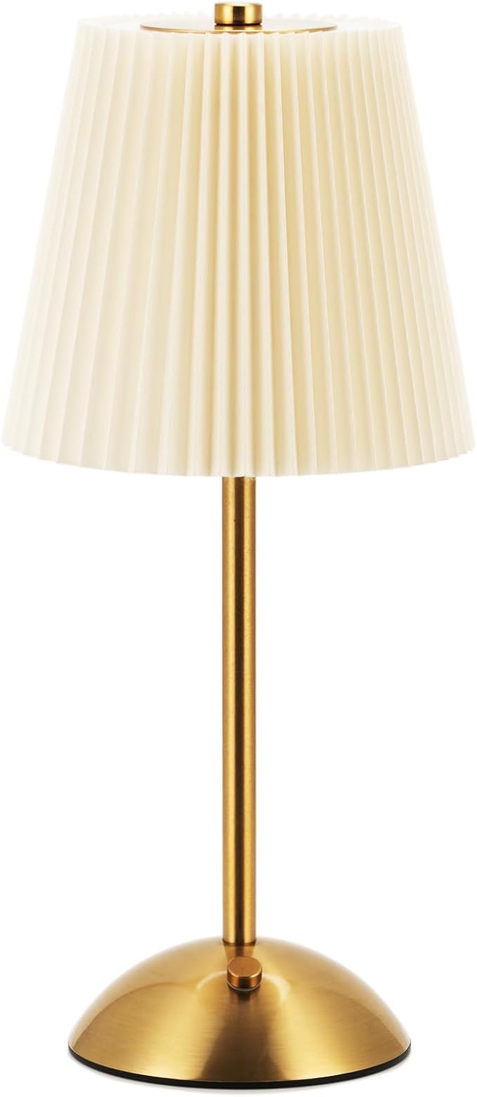 Cordless Rechargeable Table Lamp 3-Color Dimmable Touch Control, 3000mAh Battery Operated Portable Light Beige Fabric Shade for Bedroom, Living Room, Office, Nursery, Bathroom ( Antique Brass, Gift )