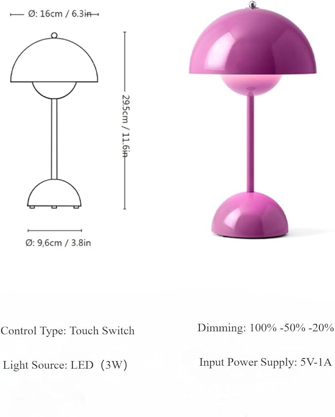 Modern Flower Bud Lamp 12" Cordless Touch Lamp Dimmable 2600mAh Rechargeable Desk Lamp Nordic Minimalist Mushroom Lamp Nightstand Bedside Lamp for Bedroom Living Room(Vermilion Red) No Reading Light