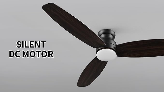 CEME 60 Inches Black Ceiling Fan with Light Flush Mount, DC 10 Speeds Silent Ceiling Fan with Remote, 3 Dual Finish Blades, 3 Light Colors Dimmable LED for Living Room, Bedroom