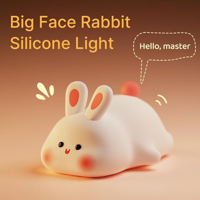 Bunny Lamp, Rabbit Night Light with Timer, Soft Silicone Big Face Bunny Easter Gifts, Rechargeable Dimmable LED Nursery Light, Animal Kawaii Bedroom Decor for Kids Baby
