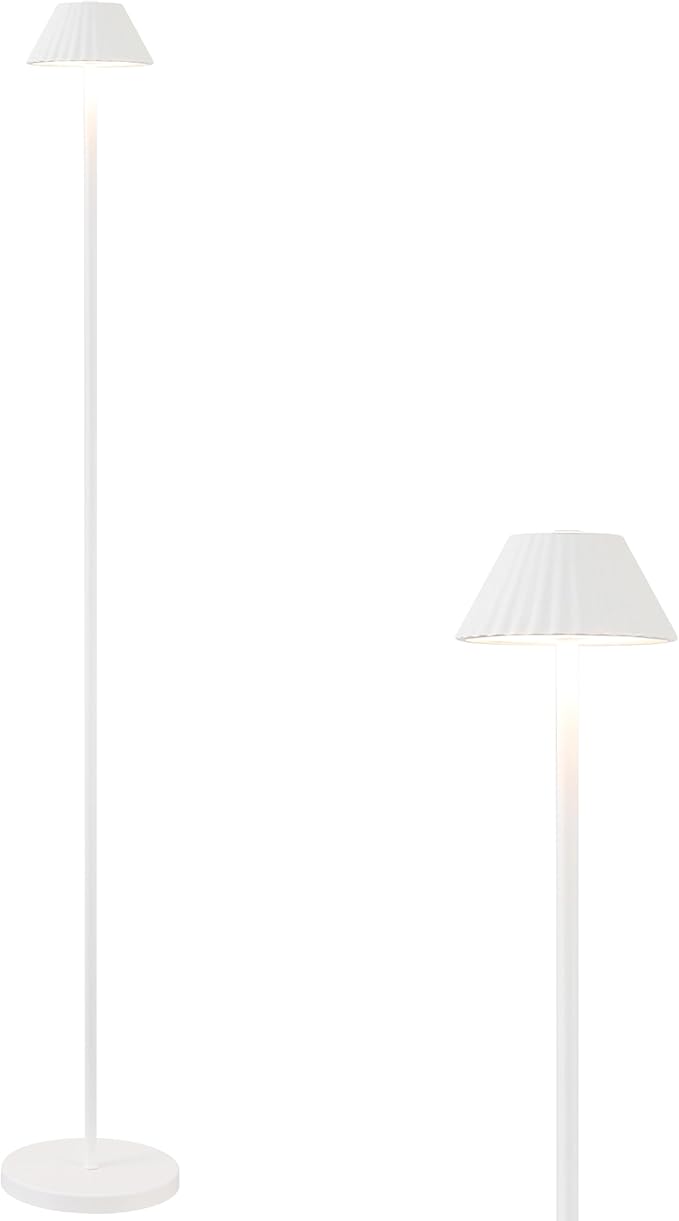 JONATHAN Y 44" White Modern Rechargeable Cordless LED Floor Lamp for Patio, Dimmable Minimalist Indoor Outdoor Standing Light, Pleated Iron Shade, Touch Sensor (JYL7168B)