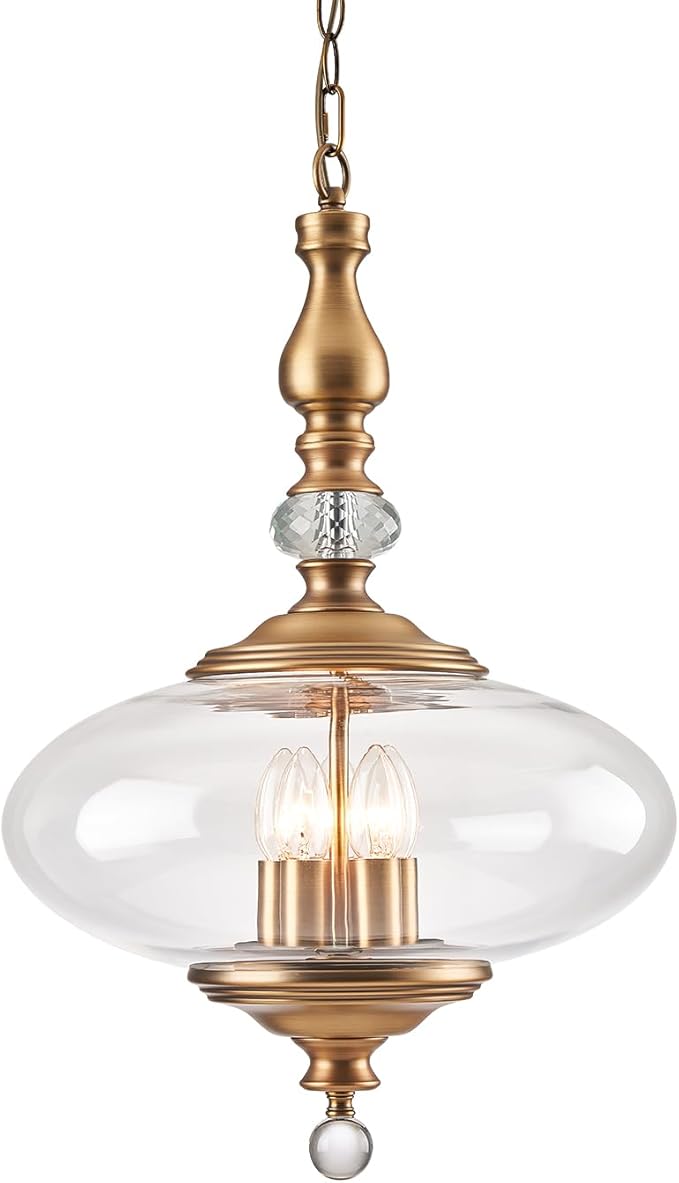 Vintage Pendant Light Brass Glass Pendant Light 15.74" Wide Adjustable Hanging Height 5 Light Pendant for Sitting Room, Kitchen, Dining Room, Ressing Room Hallway Entryway