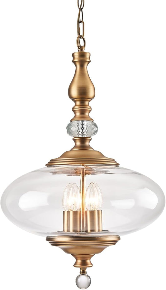 Vintage Pendant Light Brass Glass Pendant Light 15.74" Wide Adjustable Hanging Height 5 Light Pendant for Sitting Room, Kitchen, Dining Room, Ressing Room Hallway Entryway