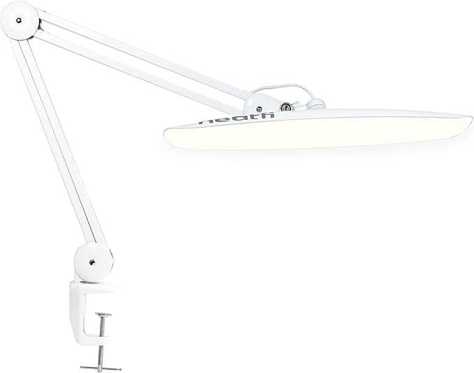 Neatfi XL LED Desk Lamp with Clamp, 2200 Lumens, 20W, 20-Inch Wide Head, Dimmable 4 Brightness Levels, 3 Color Modes 3000K–6000K, Task Light for Home Office, Crafts, Workbench (CCT, White)