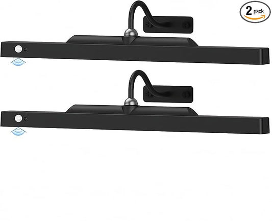 2 Pack Picture Lights for Wall Paintings Motion Activated – 16'' Rechargeable and Cordless Wall Sconce Pictures, 350LM Artwork Light for Gallery, Portraits,Poster(Black)