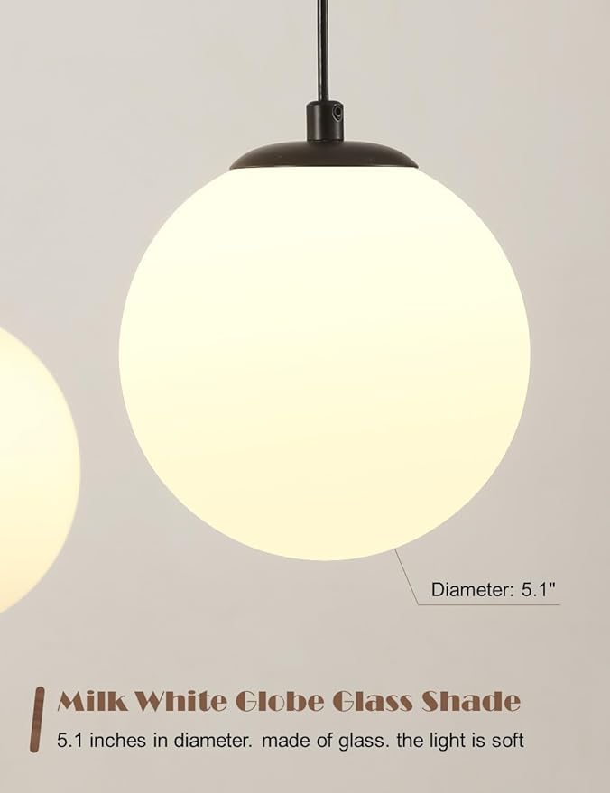 Large Black Farmhouse Wood Chandelier, 6-Lights Rustic Dining Room Light Fixtures Over Table Hanging, Industrial Milk Glass Globe Chandelier for Kitchen Island Living Entryway Stairwell