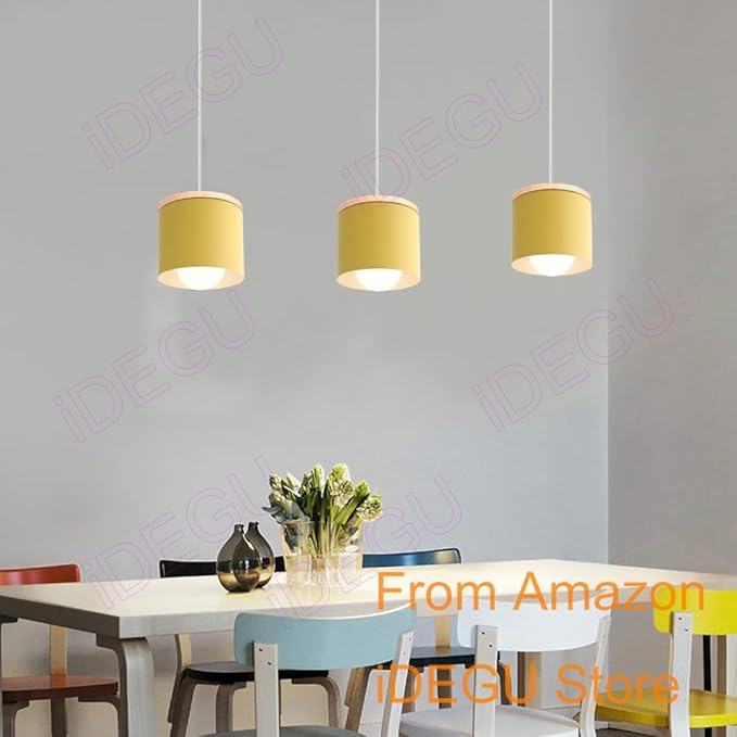 Scandinavian Style E27 Ceiling Light Fixture - Retro Wood and Iron Pendant Lamp for Bedroom, Dining Room, Kitchen - 12cm Black(# Amarillo)