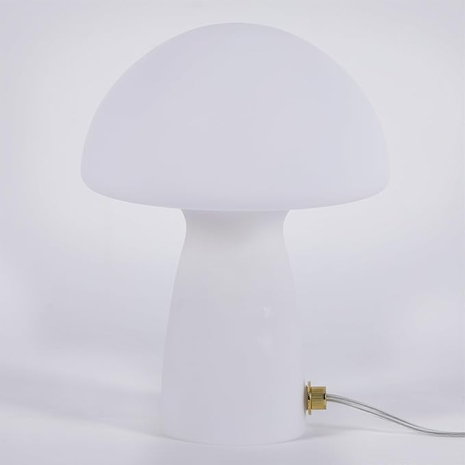 Urban Lifestyle White Matte Mushroom Lamp,12" Glass Novelty Table Light, Plug-in Retro Decor for Bedroom, Living Room, Dorm