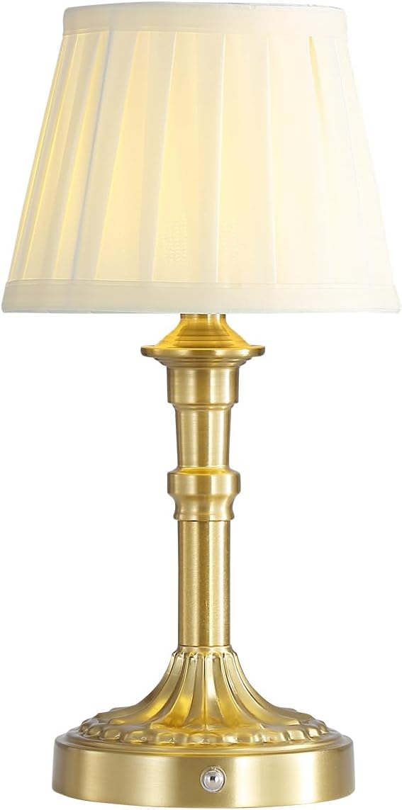 Cordless Table Lamp,Portable Fabric Shade LED Des Lamps,5200mAh Battery Operated,3 Color Stepless Dimming Up,for Restaurant, Bedroom, Camping, Bar, Coffee Shop, Night Light (Bronze)