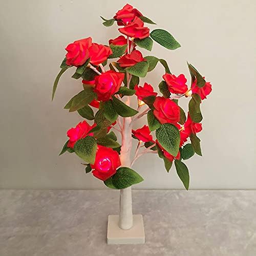 LED Artificial Rose Flower Light Mini Tabletop Light up Bonsai Lamp Indoor Decorative Fake Tree for Fireplace, Bedroom, Party - 21.6Inch Tree for Valentine Women Gifts