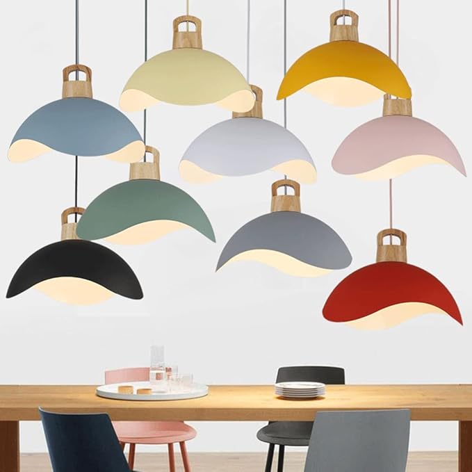 RCIDOS Personalized Pendant Lights Modern Simplicity Hanging Lamp Scandinavian Macaron Lighting Fixture Creative Suspensiom Lamp Wood Art for Kitchen Island Dining Room Over Sink, 35cm, Pink
