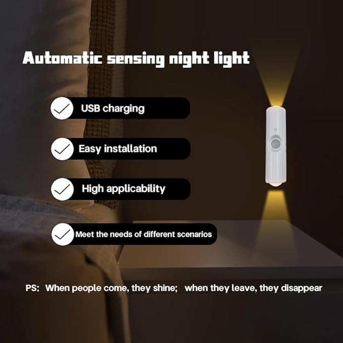 Motion Sensor Wall Lamp, Motion Sensor Light Indoor, Smart Night Light, Rechargeable Sensor Bathroom Light, Magnetic Mount lamp for Bedroom, Bathroom, Courtyard, Livingroom (White-7 Color)