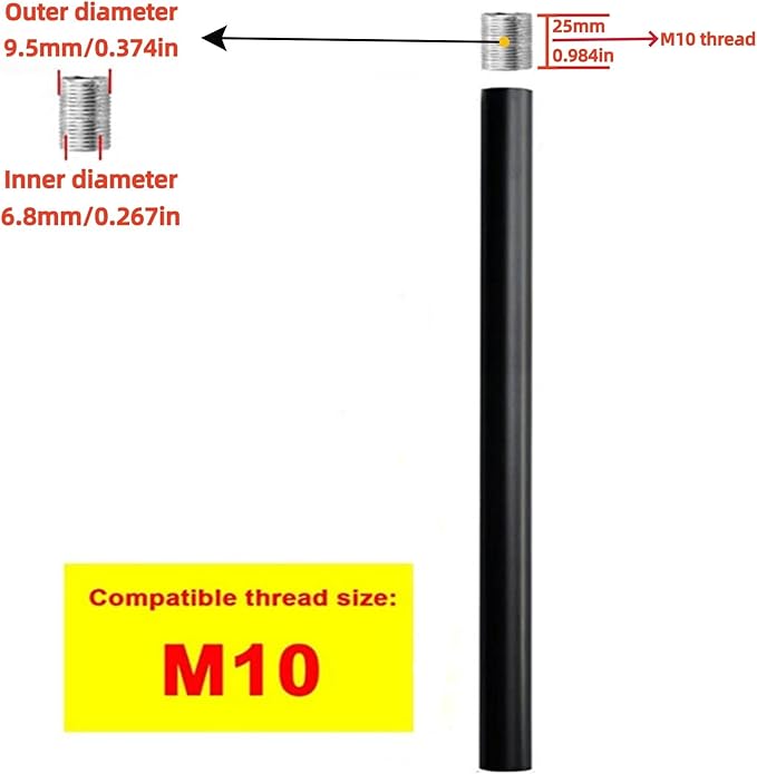 SGLfarmty 2 PCS 5-inch Length, Matte Black M10 Threaded Extension Rod for Pendant Light, Island Lighting, Chandeliers, Lighting Fixture Stems