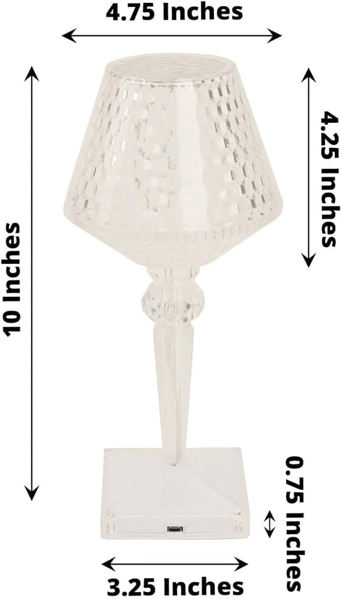 Efavormart 10" LED Acrylic Crystal Cup Shape Color Changing Cordless Table Lamp, Rechargeable Touch Control Accent Lamp